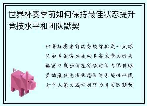 世界杯赛季前如何保持最佳状态提升竞技水平和团队默契